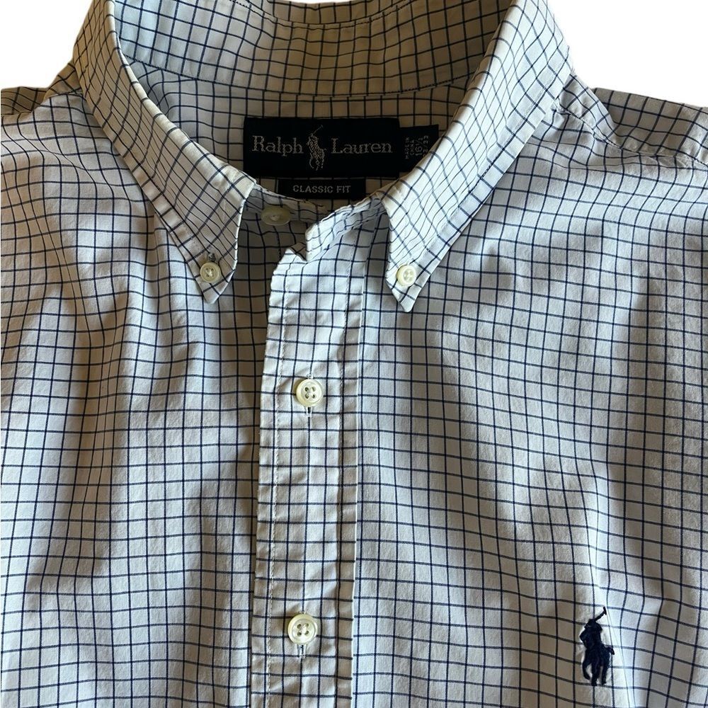 RALPH LAUREN NAVY & WHITE CLASSIC FIT BUTTON DOWN SHIRT